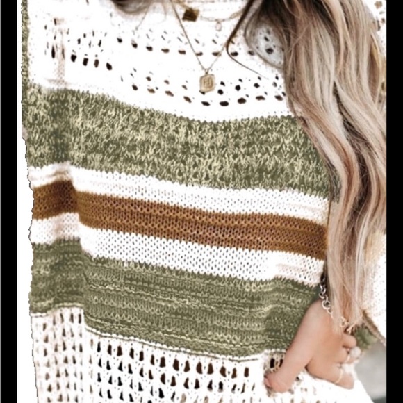 Rare Gorgeous Cotton Blend knitted Different Colored Stripes Long Sleeve Sweater - Picture 5 of 5